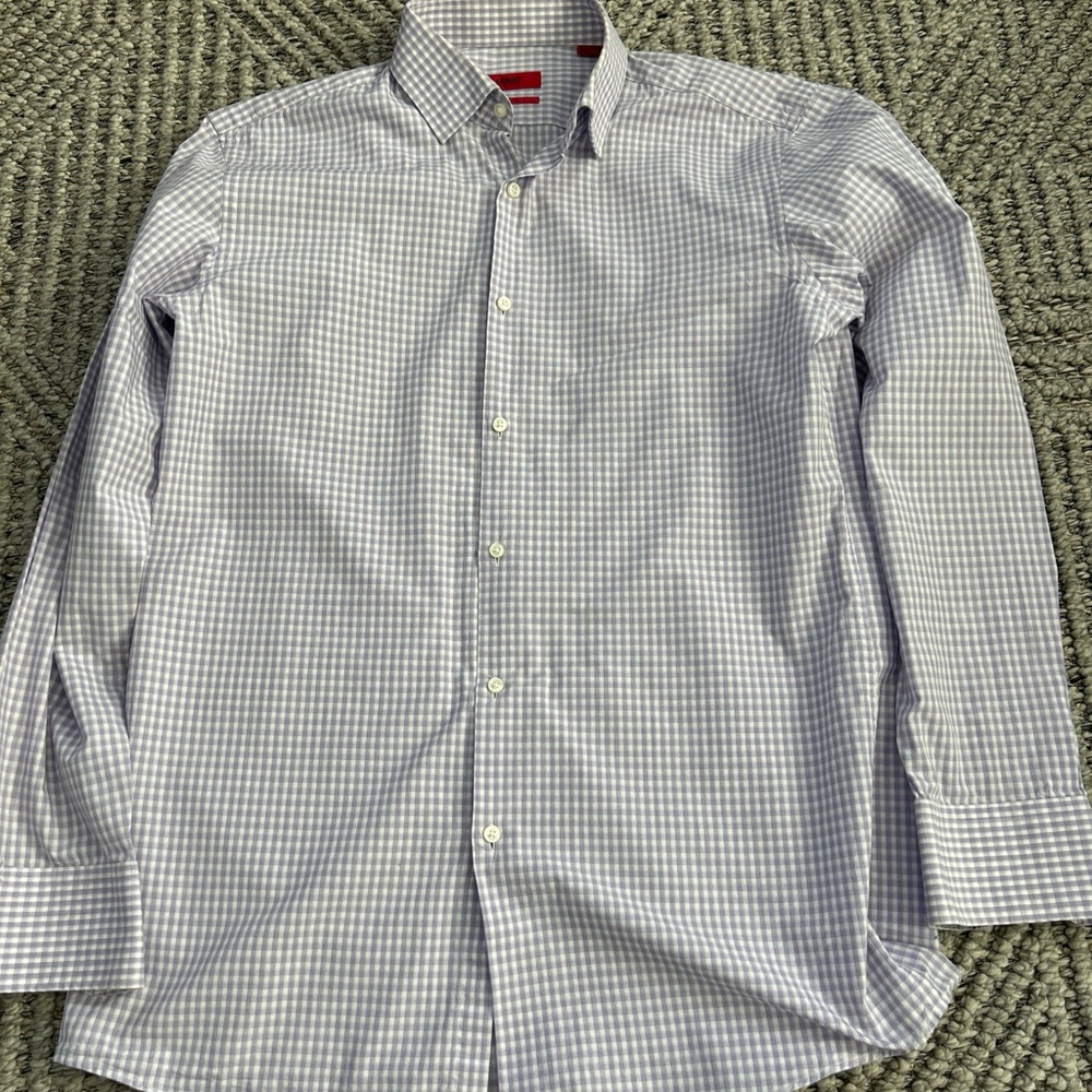 Hugo Boss  Sharp Fit Size 15 1/2 32/33 Gingham Check Pattern